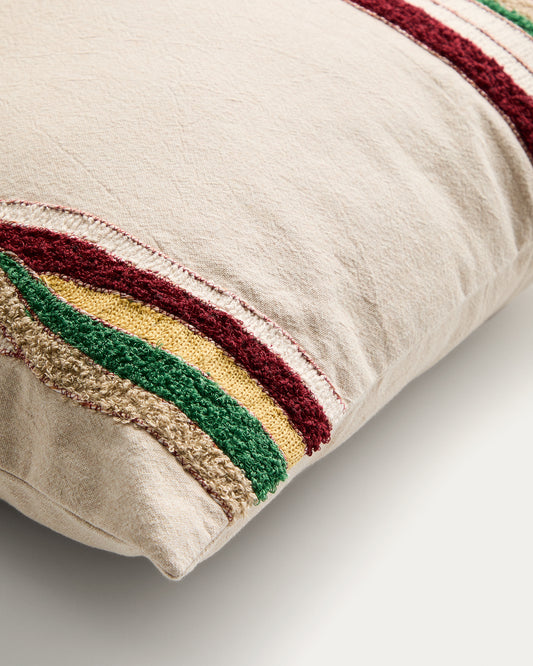 Sirea cotton linen cushion cover with multicoloured embroidery detail 50 x 50cm
