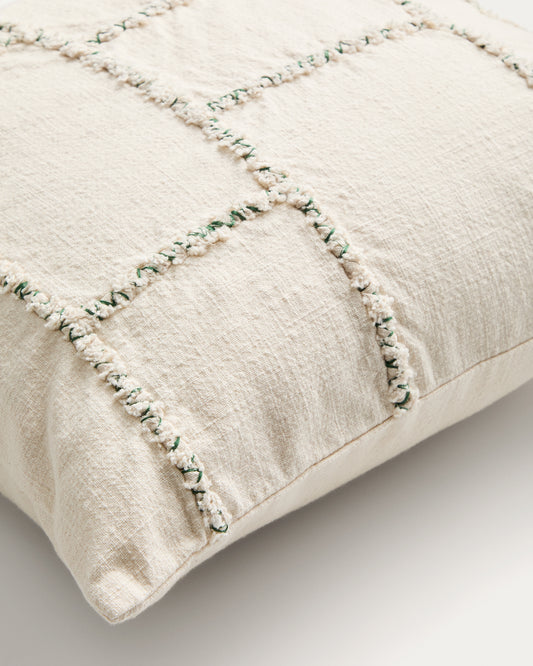 Verion green cushion cover with embroidered geometric detail 45 x 45cm