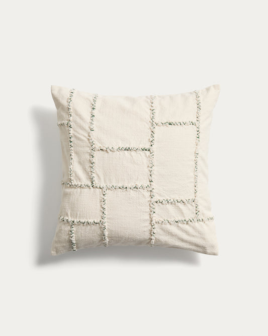 Verion green cushion cover with embroidered geometric detail 45 x 45cm
