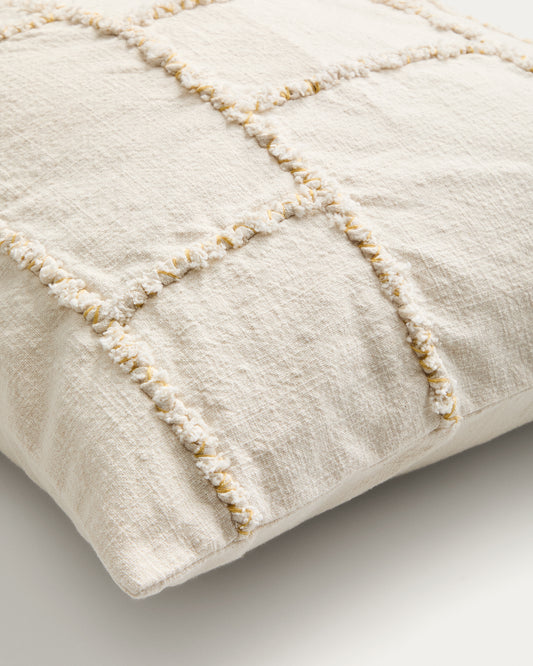 Verion yellow cushion cover with embroidered geometric detail 45 x 45cm
