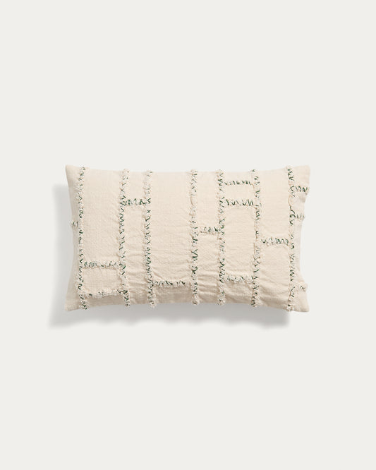 Verion green cushion cover with embroidered geometric detail 30 x 50cm