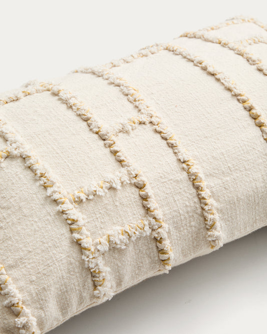 Verion yellow cushion cover with embroidered geometric detail 30 x 50cm