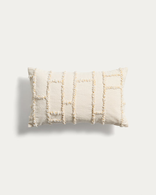 Verion yellow cushion cover with embroidered geometric detail 30 x 50cm