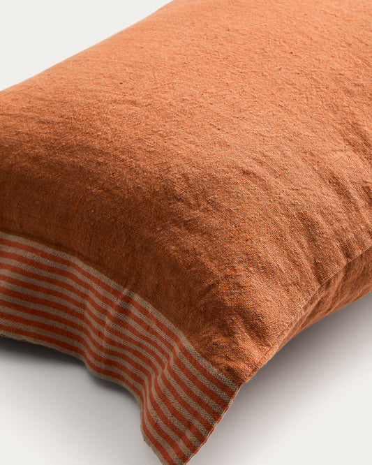 Disea linen cushion cover with orange striped detail 40 x 60 cm