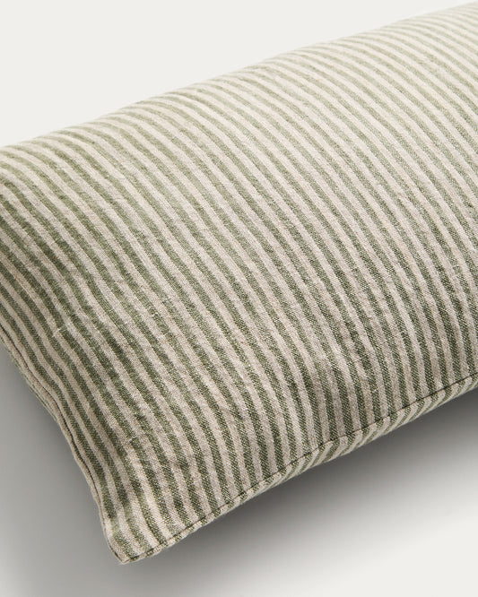 Oriade green striped linen cushion cover 30 x 50cm