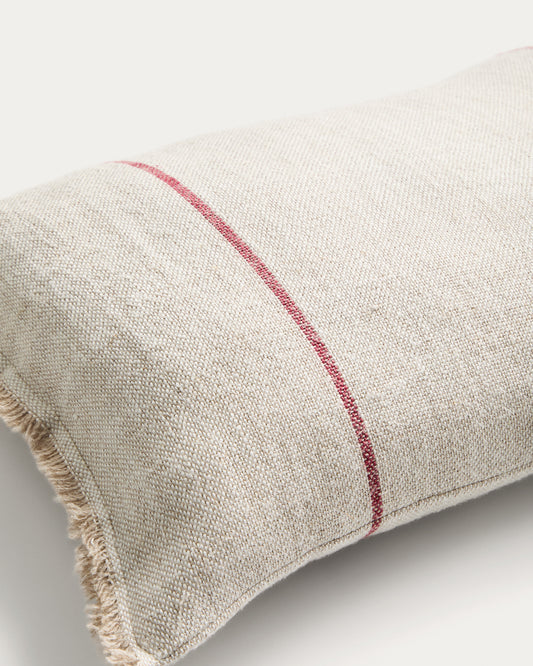 Lidore cushion cover in beige linen with contrasting red stripes 30 x 50cm