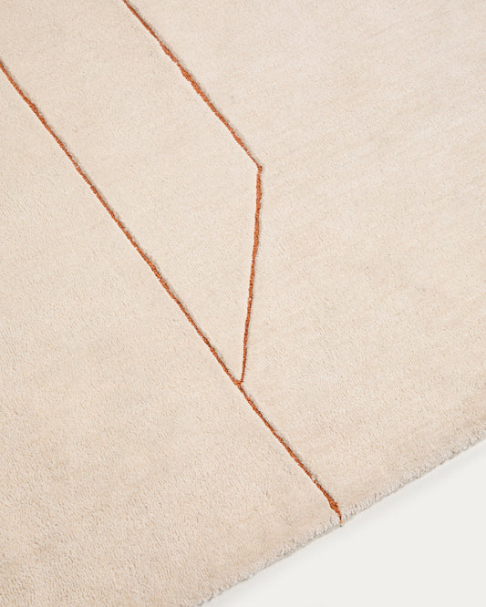 Delide ecru synthetic fibre rug with orange graphic detail 160 x 230cm