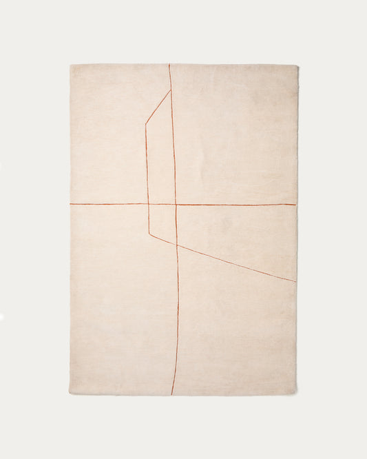 Delide ecru synthetic fibre rug with orange graphic detail 160 x 230cm