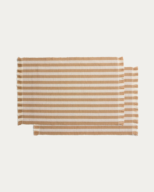 Daltan set of 2 beige striped cotton and jute placemats 35 x 50cm