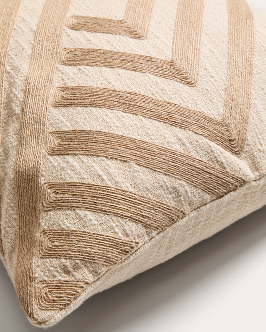 Silume ecru cotton cushion cover with beige jute embroidery 45 x 45cm