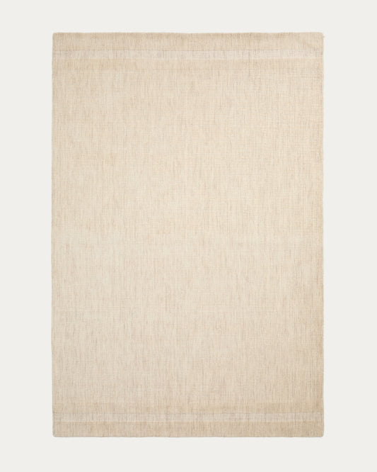 Dalena beige striped jacquard wool rug 300 x 200cm