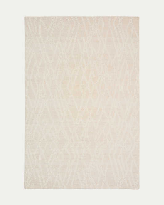 Selira beige wool rug with embroidered effect 300 x 200cm