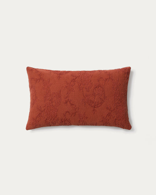 Velina cushion cover in red washed linen jacquard with floral design 30 x 50 cm