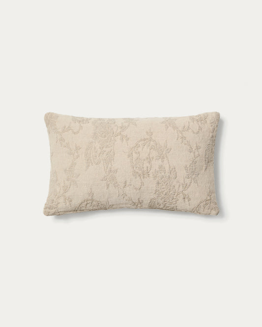 Velina cushion cover in beige washed linen jacquard with floral design 30 x 50 cm