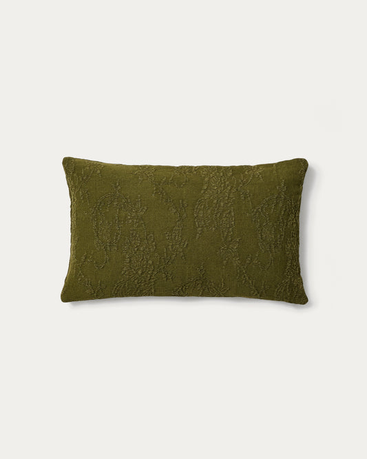 Velina cushion cover in green washed linen jacquard with floral design 30 x 50 cm