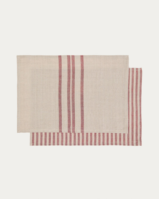 Jarne set of 2 placemats in beige and red linen 35 x 50 cm