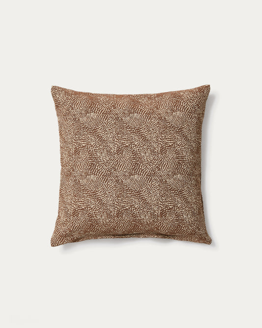 Junie cushion cover in brown and beige cotton jacquard 50 x 50 cm