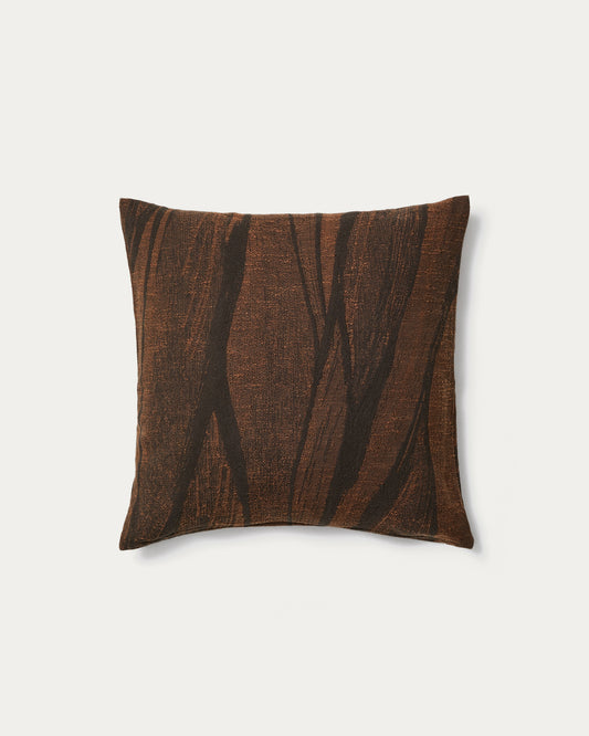 Frilo cushion cover in brown cotton and linen jacquard 50 x 50 cm
