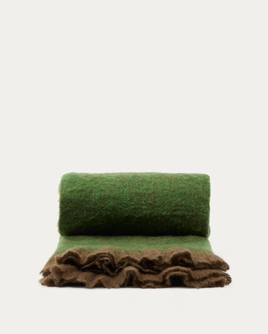 Odelna wool and acrylic throw with ruffles in green 130 x 170 cm