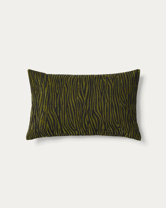 Davina cotton cushion cover with green zebra embroidery 40 x 60 cm