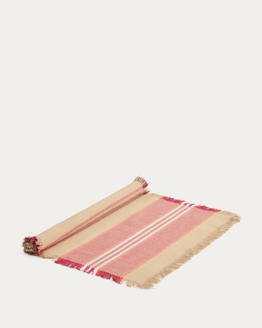 Davia 100% cotton table runner with red stripes and fringed detail 50 x 150cm