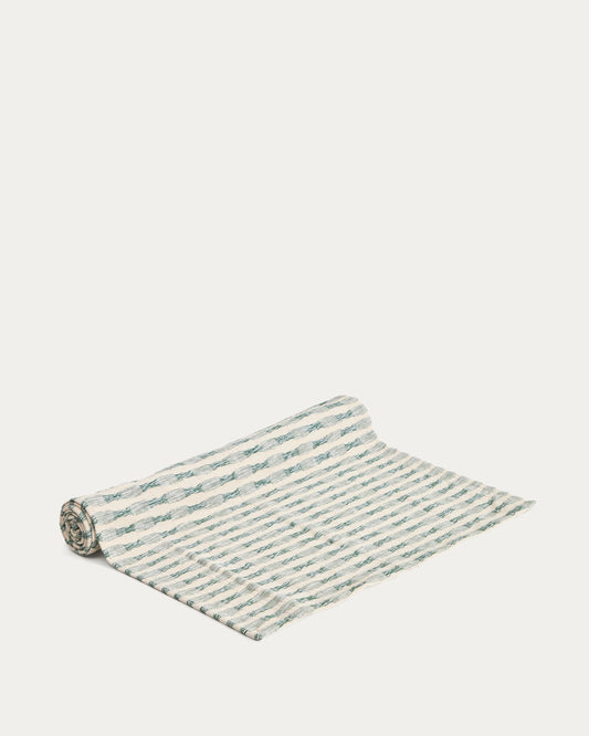 Coren table runner in contrasting green 100% cotton jacquard 50 x 150cm
