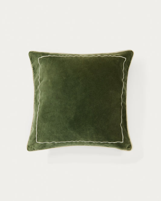 Tivani green embroidered velvet cushion cover with contrasting trim 45 x 45cm