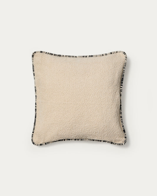 Enari beige 100% cotton cushion cover with contrasting black trim 50 x 50cm