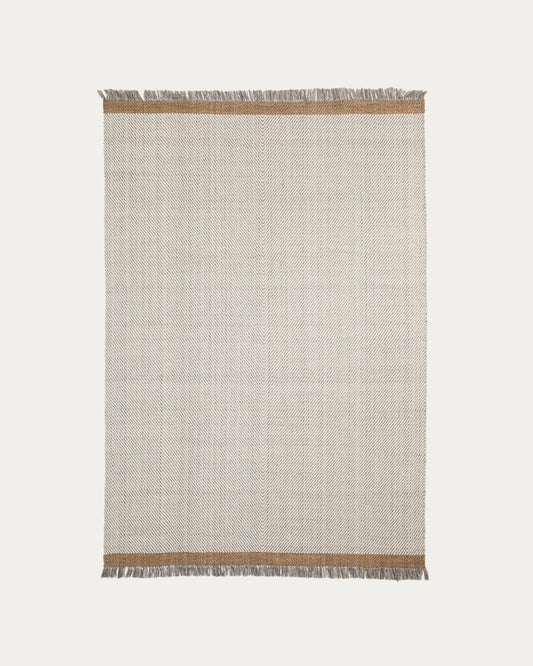 Brina beige herringbone jacquard wool rug 230 x 160cm