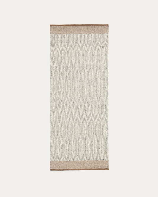 Nifelia beige wool jacquard runner rug 200 x 80cm