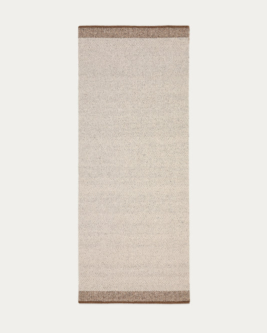 Nifelia beige wool jacquard runner rug 200 x 80cm