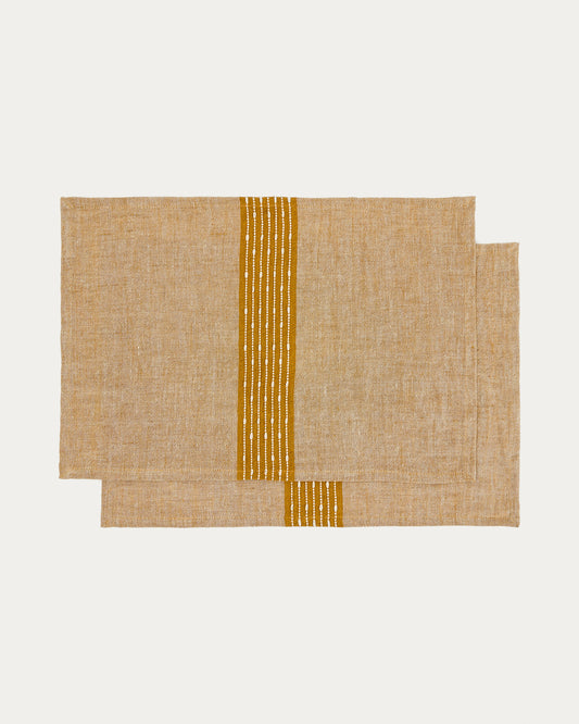 Calena set of 2 placemats linen jacquard with mustard central stripe 35 x 50 cm