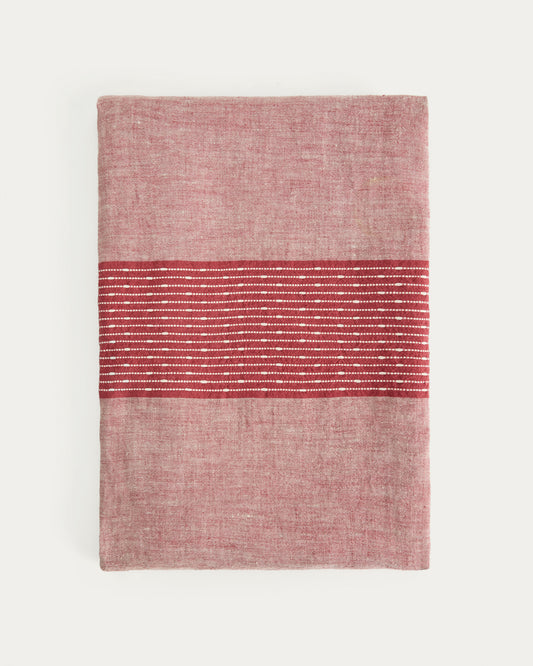 Calena linen jacquard tablecloth with red central stripe 150 x 250 cm