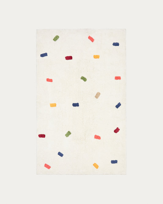 Epifania rug 100% white cotton with multicolour dots 90 x 150 cm