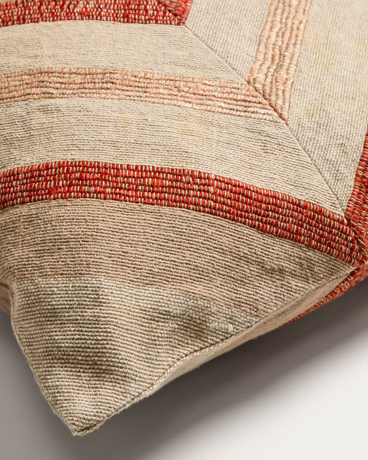 Taraia terracotta and beige cotton and viscose cushion cover 45 x 45cm
