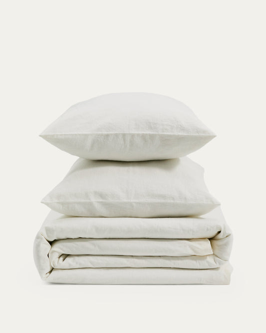 Simmel duvet cover and pillowcase set in ecru cotton and linen for 90cm bed