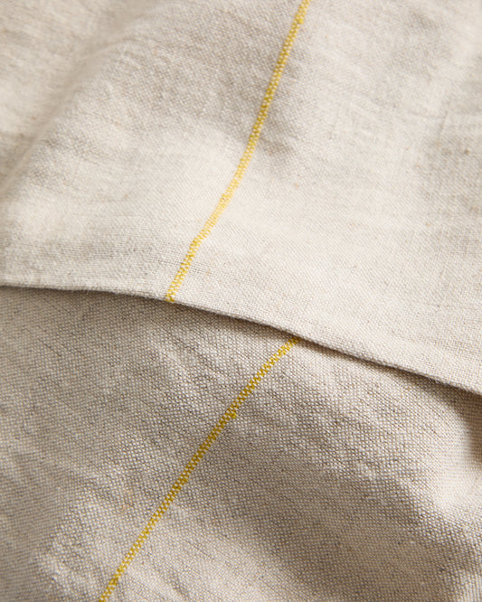 Ulaen beige cotton and linen tablecloth with yellow stripes 170 x 250cm