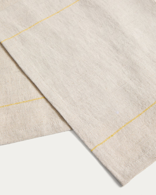 Ulaen set of 2 beige cotton and linen placemats with yellow stripes 35 x 50cm
