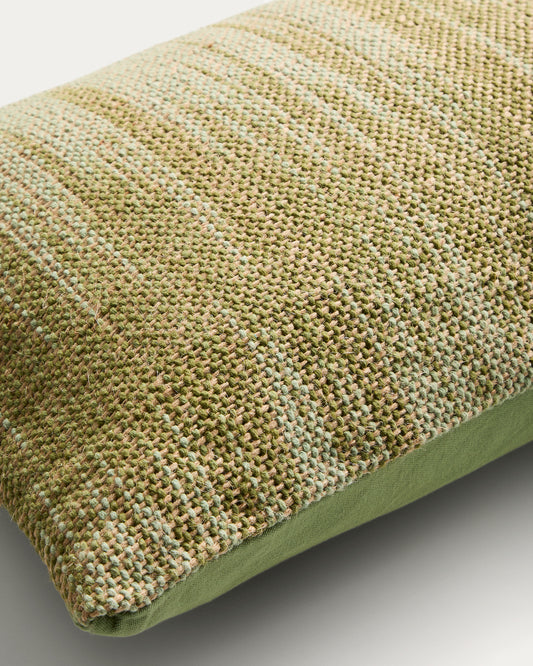 Liroda jute cushion cover with green ikat graphic 40 x 60 cm