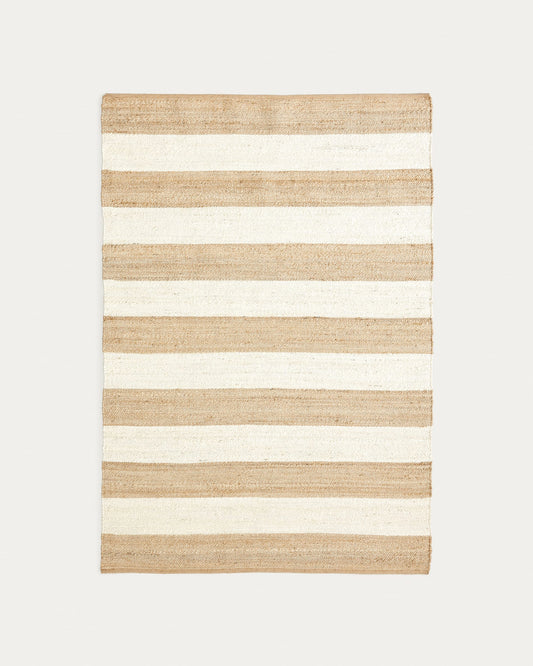 Rovira cotton and jute rug with stripes in natural and white, 160 x 230 cm