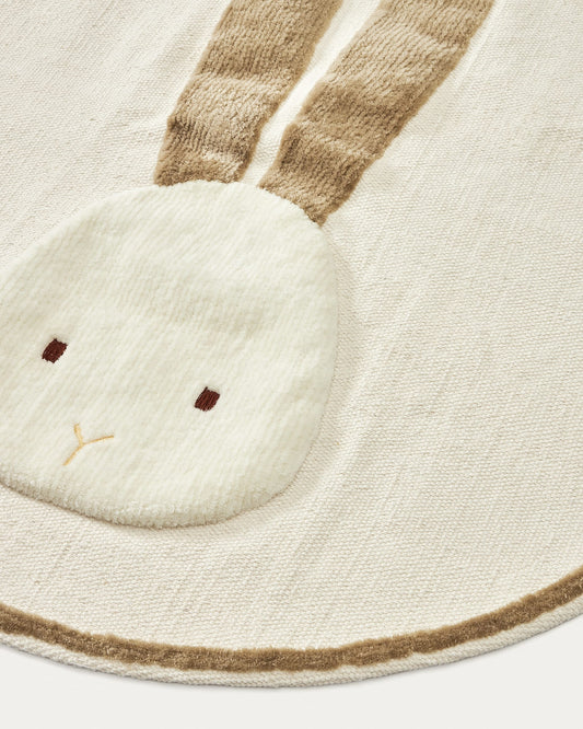 Yanil round beige cotton rabbit rug, Ø 100 cm