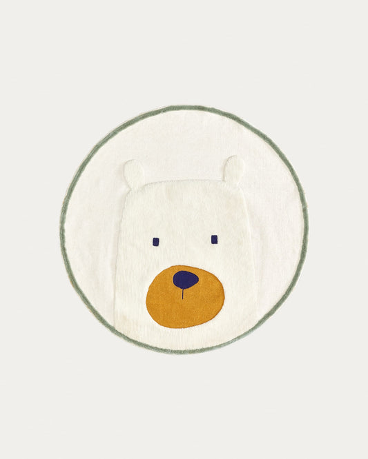 Zelda round white cotton bear rug, Ø 100 cm