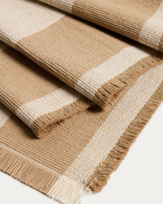 Daltan beige striped cotton and jute table runner 50 x 150cm