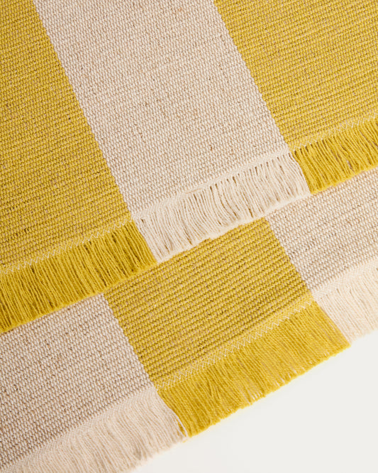 Daltan yellow striped cotton and jute table runner 50 x 150cm