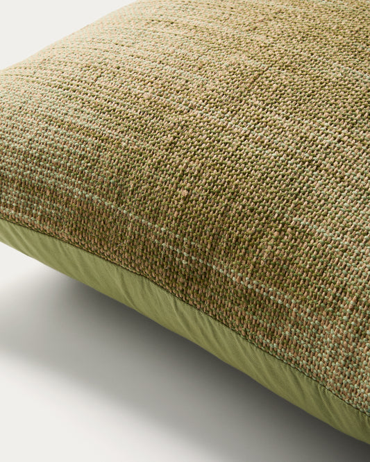 Liroda jute floor cushion cover with green ikat graphic 70 x 70 cm