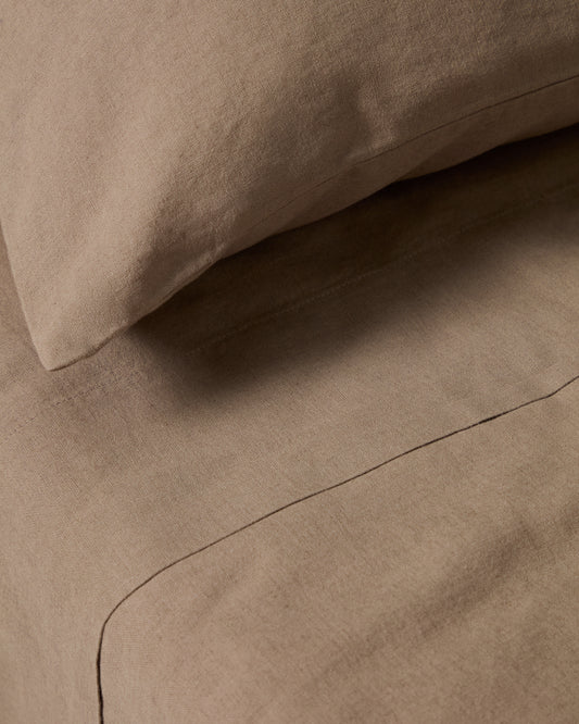Simmel brown linen blend top sheet for 160 cm bed