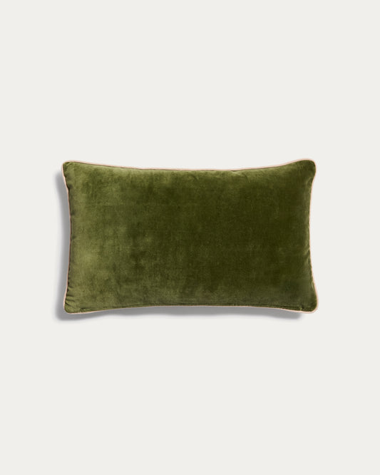 Ovelin green and ecru velvet cushion cover 30 x 50 cm