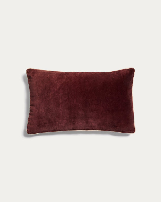 Ovelin maroon and ecru velvet cushion cover 30 x 50 cm