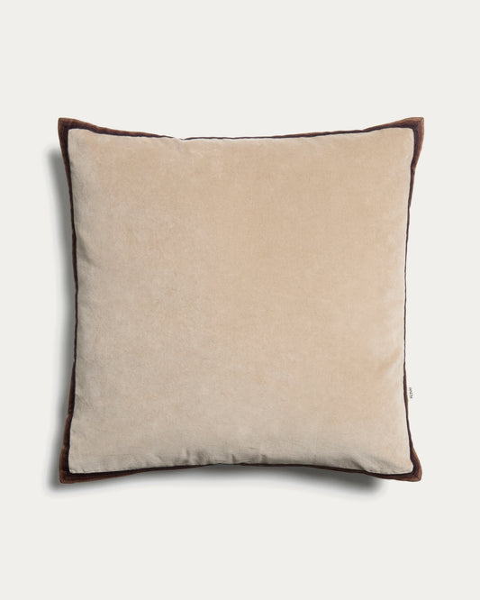 Niroi 100% beige velvet cotton cushion cover with ribbon detail 60 x 60 cm