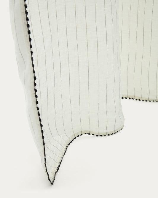 Adra curtain in white striped linen and cotton with embroidery 140 x 270 cm